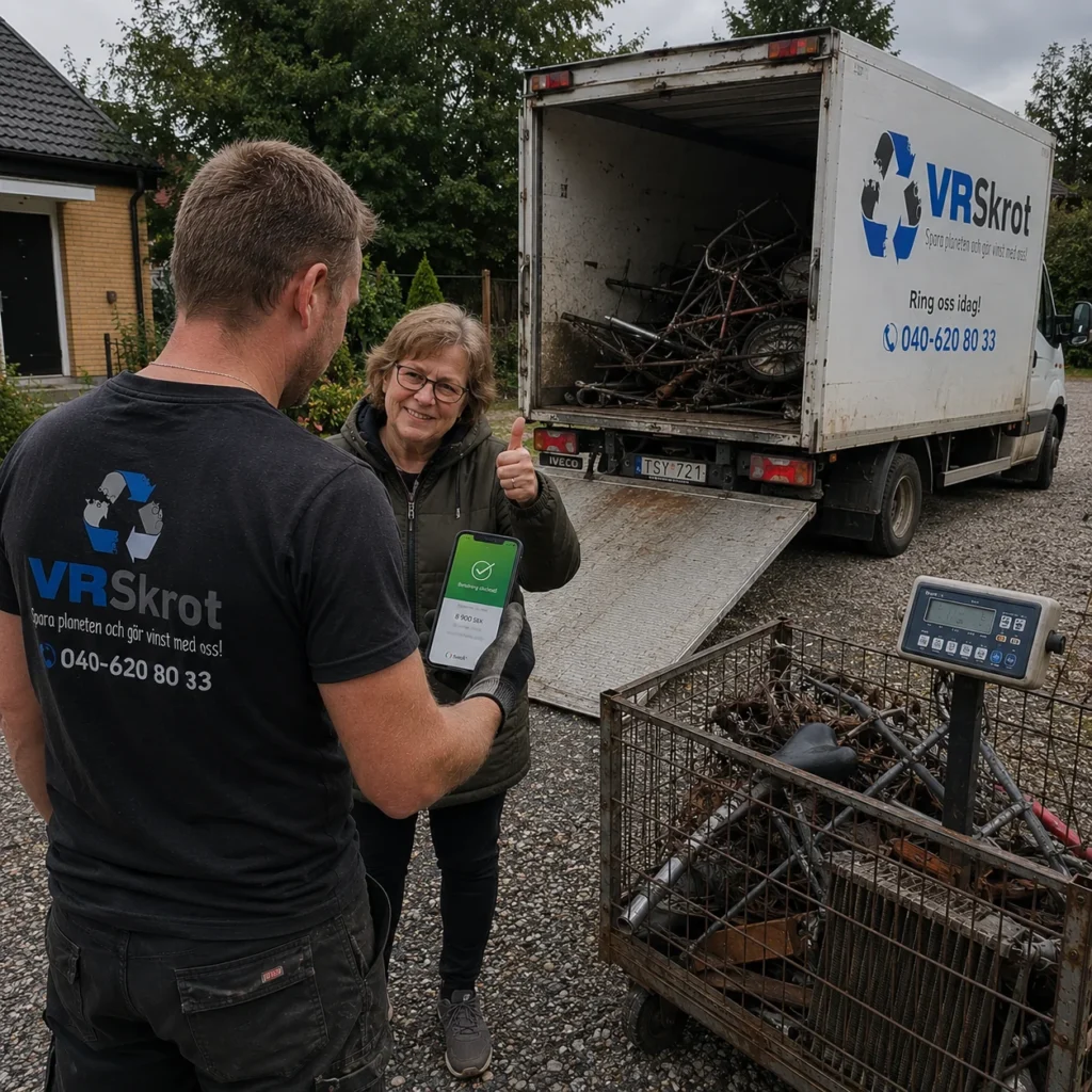 VR Skrot hämtar metallskrot i Skåne, kund betalar via Swish
